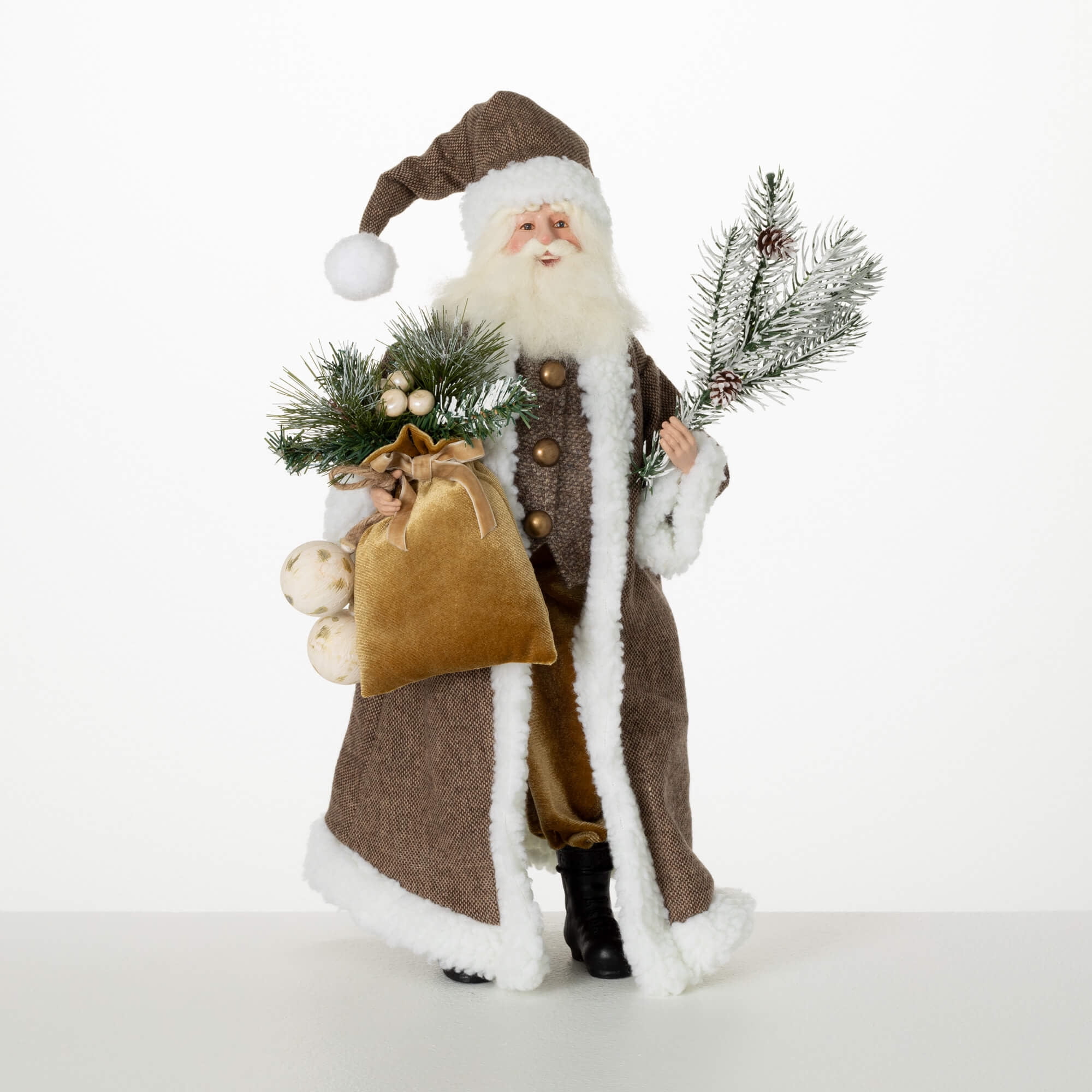 21" Rustic Gray Santa Figurine with Frosted Pine