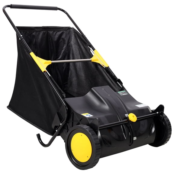 21" Hand Push Lawn Sweeper, 3.5 Cu. Ft. Leaf & Grass Collector with Adjustable Brush Height