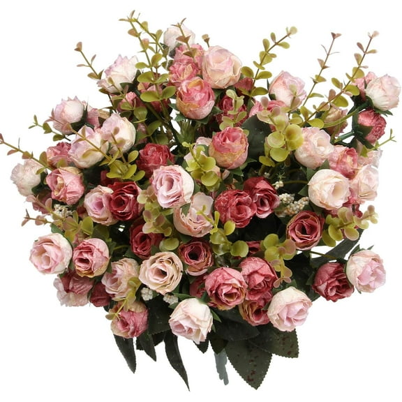 21 Heads Silk Rose Bouquet Artificial Flowers Mini Rose for DIY Wedding Bouquets Centerpieces Bridal Shower Party Home Decorations, Pack of 4