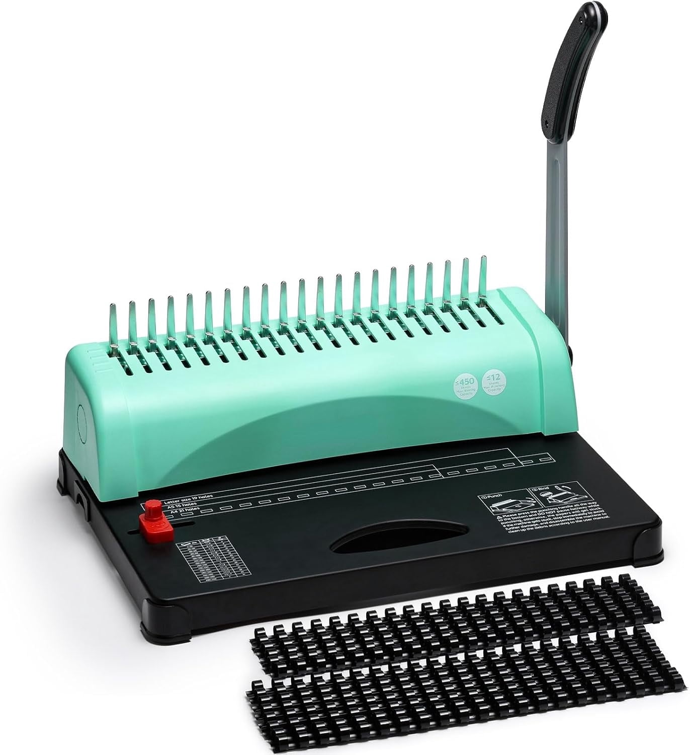 21-Hole 450-Sheet Manual Comb Binding Machine with 100 PCS 3/8