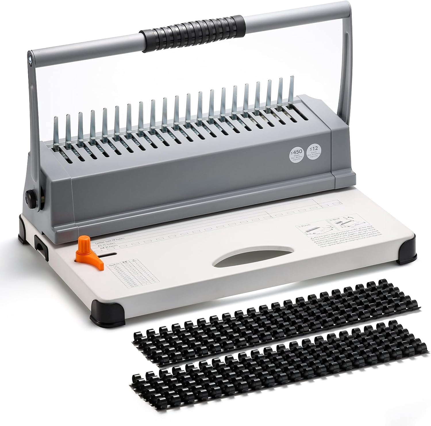 21-Hole 450-Sheet Manual Comb Binding Machine with 100 PCS 3/8
