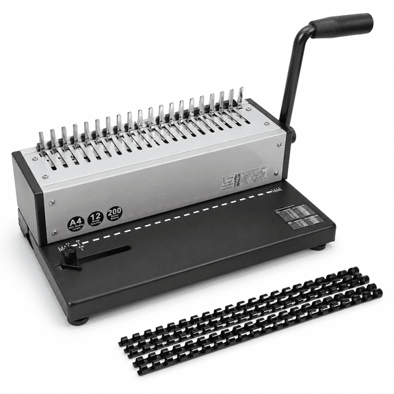 21-Hole Manual Binding Machine, 12-Sheet Punch, 200-Sheet Capacity