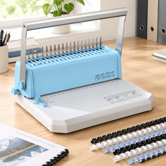 21-Hole Manual Comb Binding Machine with 100 3/8'' PVC Binding Combs