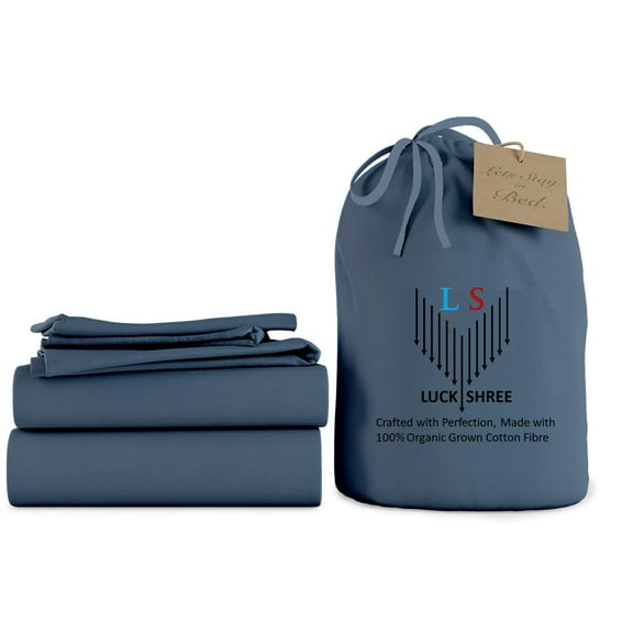 21-INCH EXTRA DEEP POCKETS - 700-Thread-Count 100% Organic - RV King Size Organic Cotton Sheet Set- Mediterranean Blue