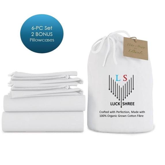 21-INCH EXTRA DEEP POCKETS -King Organic 800-TC Cotton 6-PC Sheet Set with 4 Pillowcases - White