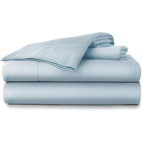 21-INCH EXTRA DEEP POCKETS - Pure Organic Cotton Sheets - Queen Size, Sky Blue Color, Bedsheet 800-Thread-Count
