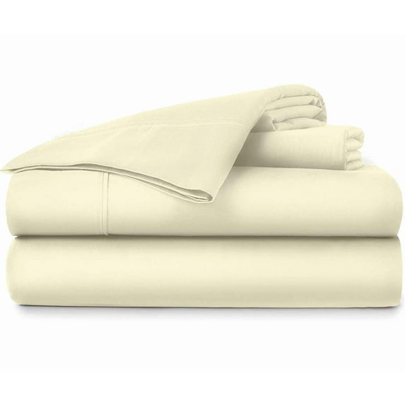 21-INCH EXTRA DEEP POCKETS - Pure Organic Cotton Sheets - Short Queen Size, Ivory Color, Bedsheet 800-Thread-Count