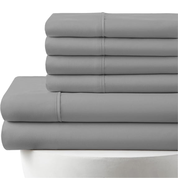 21-INCH EXTRA DEEP POCKETS -Queen Egyptian 700-TC Cotton 6-PC Sheet Set with 1 Fitted Sheet, 1 Oversized Flat Sheet 4 Pillowcases - Silver Grey