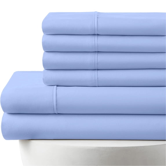 21-INCH EXTRA DEEP POCKETS -RV King Egyptian 700-TC Cotton 6-PC Sheet Set with 1 Fitted Sheet, 1 Oversized Flat Sheet 4 Pillowcases - Light Blue