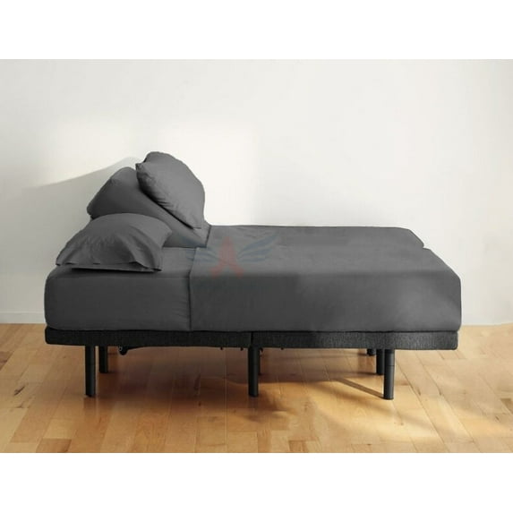 21-INCH EXTRA DEEP POCKETS Split Head Queen Sheets Sets for Adjustable Bed - 800-Thread Count 100% Egyptian Cotton - 4-PC Set - FlexTop Queen 32" Split, Dark Grey Solid