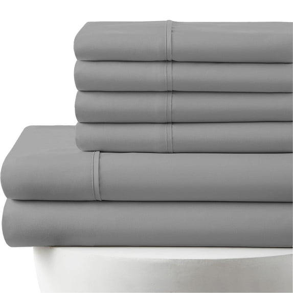 21-INCH EXTRA DEEP POCKETS -Twin Egyptian 700-TC Cotton 6-PC Sheet Set with 1 Fitted Sheet, 1 Oversized Flat Sheet 4 Pillowcases - Silver Grey