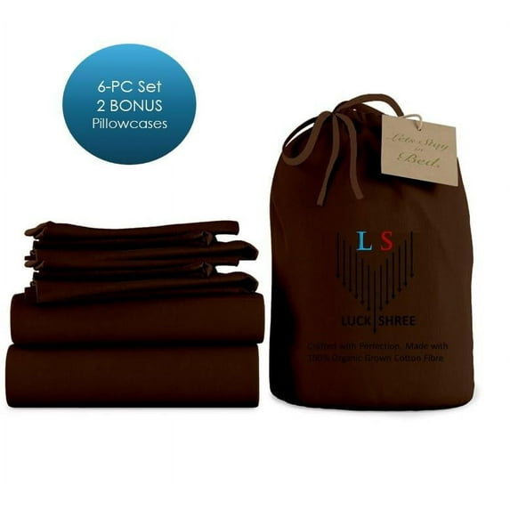 21-INCH EXTRA DEEP POCKETS -Twin Organic 1000-TC Cotton 6-PC Sheet Set with 4 Pillowcases - Chocolate