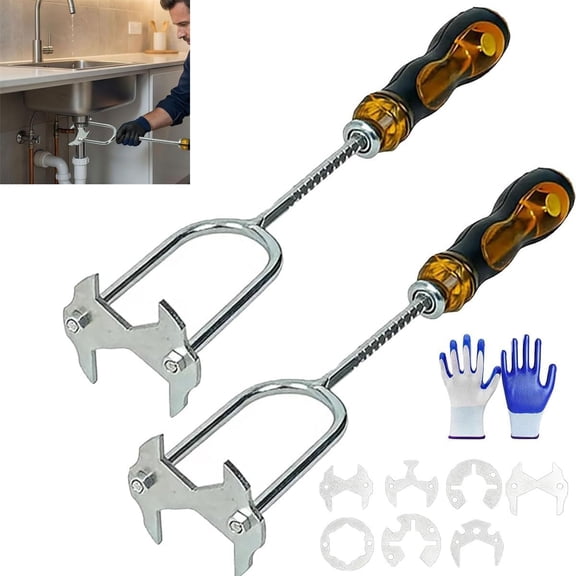21-In-1 Telescopic Multi-Function Sink Wrench, Under Sink Faucet Wrench with 7 Interchangeable Die Heads, Universal Plumbers Tool for