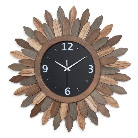 21 In Rustic Wood Boho Sunburst Decorative Wall Clock Silent Non Ticking Farmhouse Small Wall Clocks for Living Room Kitchen Bedroom Decor (Tricolor)