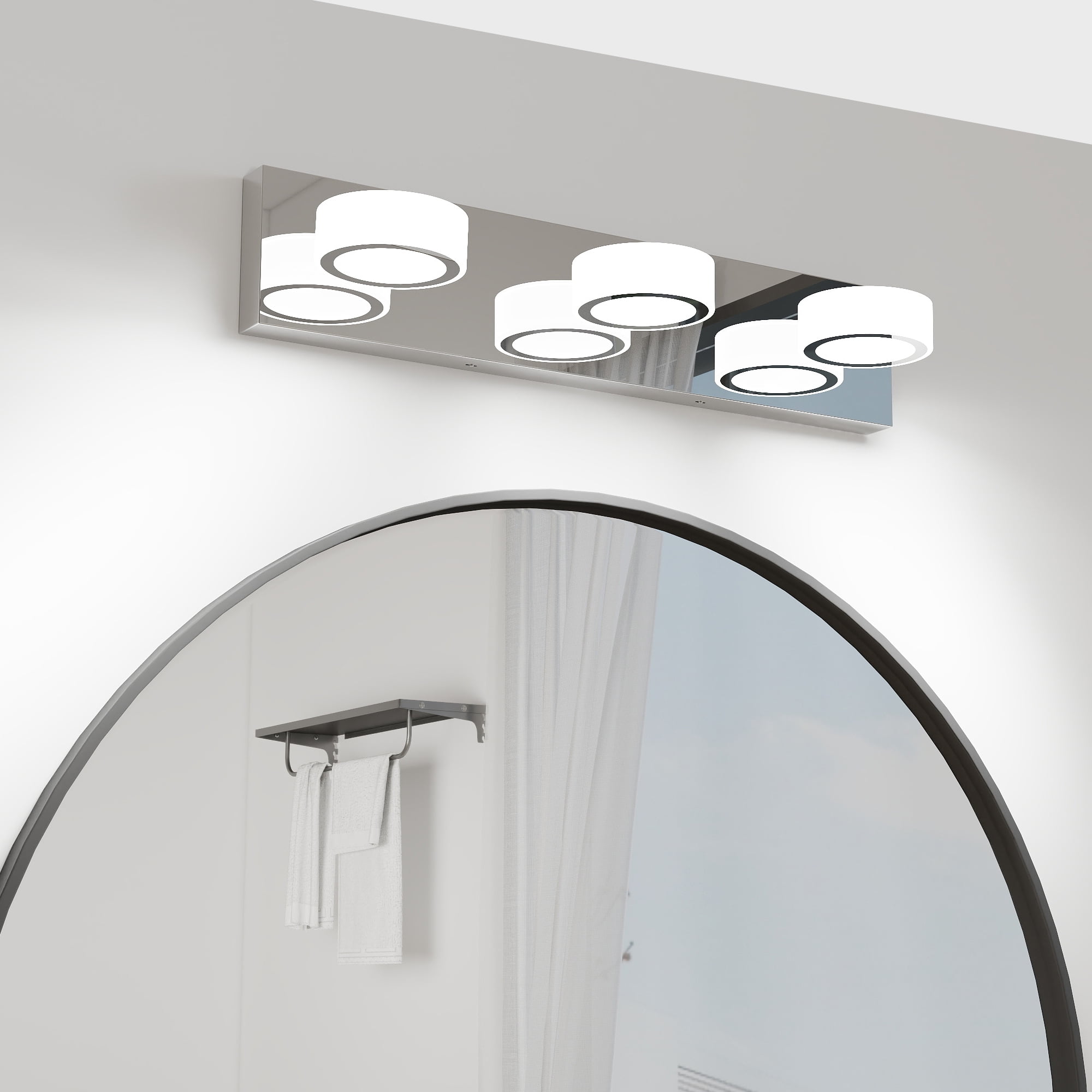 21 Inch 3-Light LED Vanity Light, Modern Dimmable Bathroom Fixture with Rotatable Heads, Chrome Finish