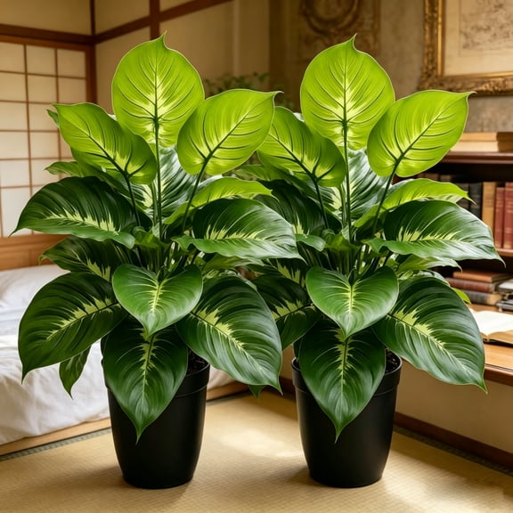 21 Inch Artificial Large Leaf Tropical Plant 2 Pack, Faux Greenery Stems (No Pot), Fake Philodendron for Home Decor, Living Room, Office, Wedding Table Centerpieces