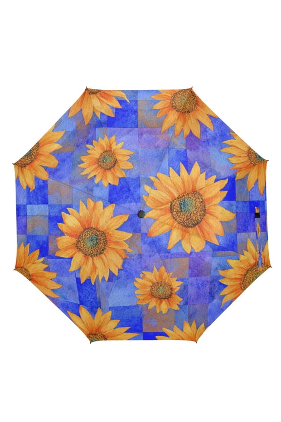 21" Inch Auto Open Close Folding Umbrella Windproof Waterproof Full Print 8-Rib Compact Travel Umbrella for Rainy Days Digital Painting Of Cute Sunflowers