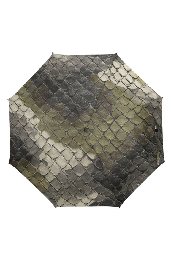 21" Inch Auto Open Close Folding Umbrella Windproof Waterproof Full Print 8-Rib Compact Travel Umbrella for Rainy Days Greenish-brown Snake Skin Print Pattern