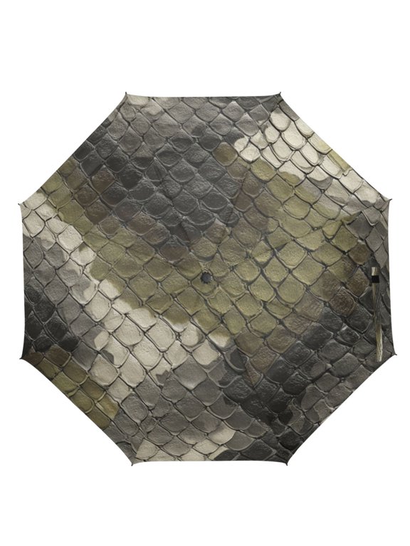 21" Inch Auto Open Close Folding Umbrella Windproof Waterproof Full Print 8-Rib Compact Travel Umbrella for Rainy Days Greenish-brown Snake Skin Print Pattern