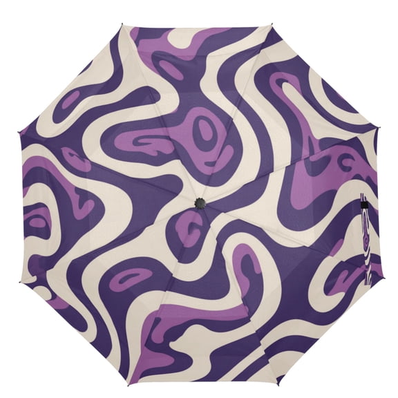 21" Inch Auto Open Close Folding Umbrella Windproof Waterproof Full Print 8-Rib Compact Travel Umbrella for Rainy Days Purple Abstract Artwork Pattern