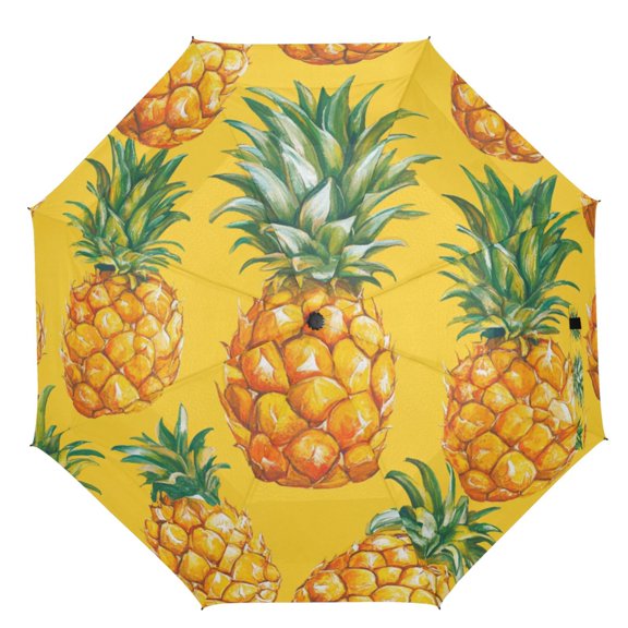 21" Inch Auto Open Close Folding Umbrella Windproof Waterproof Full Print 8-Rib Compact Travel Umbrella for Rainy Days Abstract Painting Of Pineapple