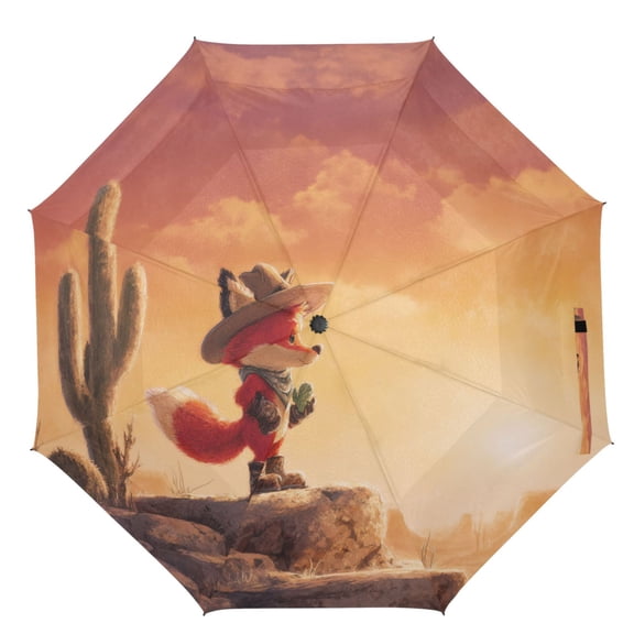 21" Inch Auto Open Close Folding Umbrella Windproof Waterproof Full Print 8-Rib Compact Travel Umbrella for Rainy Days Adventurer Fox