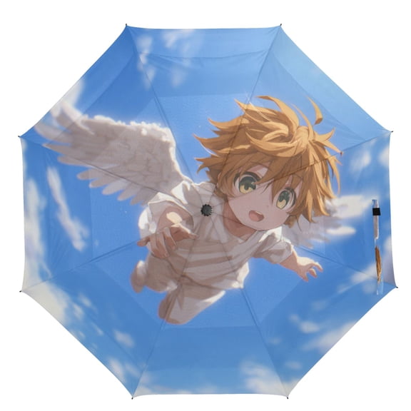 21" Inch Auto Open Close Folding Umbrella Windproof Waterproof Full Print 8-Rib Compact Travel Umbrella for Rainy Days Anime Angel