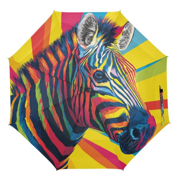 21" Inch Auto Open Close Folding Umbrella Windproof Waterproof Full Print 8-Rib Compact Travel Umbrella for Rainy Days Art Illustration Of A Zebra