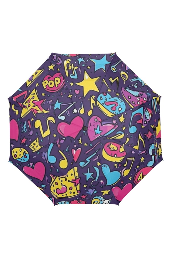 21" Inch Auto Open Close Folding Umbrella Windproof Waterproof Full Print 8-Rib Compact Travel Umbrella for Rainy Days Art Pop