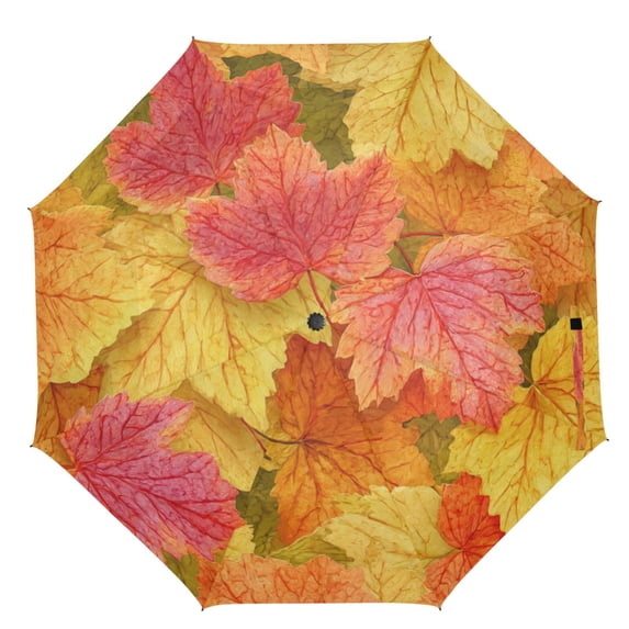 21" Inch Auto Open Close Folding Umbrella Windproof Waterproof Full Print 8-Rib Compact Travel Umbrella for Rainy Days Autumn Leaves