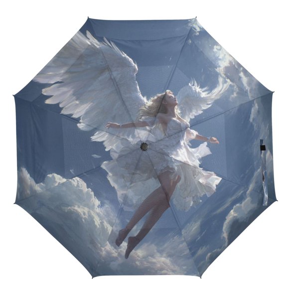 21" Inch Auto Open Close Folding Umbrella Windproof Waterproof Full Print 8-Rib Compact Travel Umbrella for Rainy Days Beautiful Angel