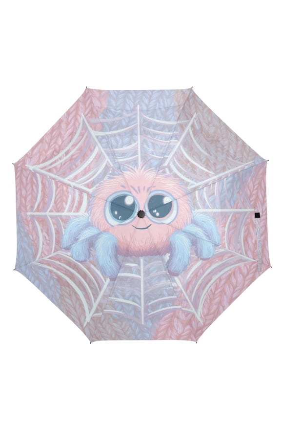 21" Inch Auto Open Close Folding Umbrella Windproof Waterproof Full Print 8-Rib Compact Travel Umbrella for Rainy Days Big-eyed Fuzzy Little Spider