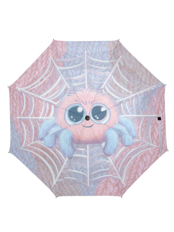 21" Inch Auto Open Close Folding Umbrella Windproof Waterproof Full Print 8-Rib Compact Travel Umbrella for Rainy Days Big-eyed Fuzzy Little Spider