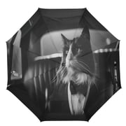 21" Inch Auto Open Close Folding Umbrella Windproof Waterproof Full Print 8-Rib Compact Travel Umbrella for Rainy Days Boss Cat