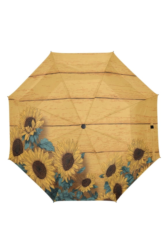 21" Inch Auto Open Close Folding Umbrella Windproof Waterproof Full Print 8-Rib Compact Travel Umbrella for Rainy Days Bright Colors Sunflowers