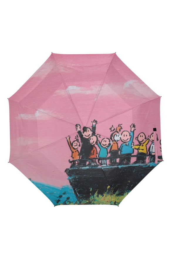 21" Inch Auto Open Close Folding Umbrella Windproof Waterproof Full Print 8-Rib Compact Travel Umbrella for Rainy Days Cartoon Characters