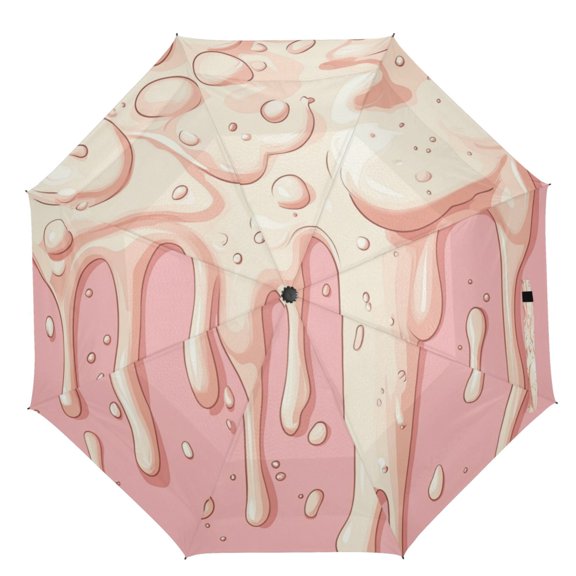 21" Inch Auto Open Close Folding Umbrella Windproof Waterproof Full Print 8-Rib Compact Travel Umbrella for Rainy Days Creamy Dripping Pattern