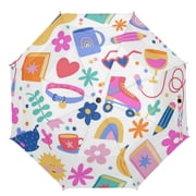 21" Inch Auto Open Close Folding Umbrella Windproof Waterproof Full Print 8-Rib Compact Travel Umbrella for Rainy Days Custom Art
