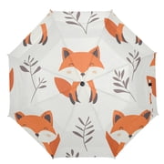 21" Inch Auto Open Close Folding Umbrella Windproof Waterproof Full Print 8-Rib Compact Travel Umbrella for Rainy Days Cute Fox Pattern