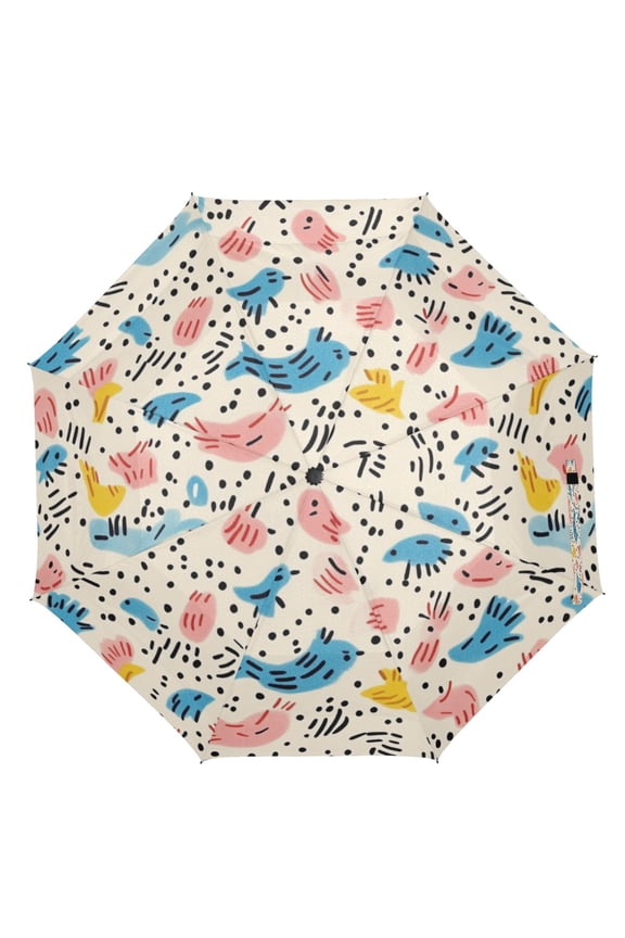 21" Inch Auto Open Close Folding Umbrella Windproof Waterproof Full Print 8-Rib Compact Travel Umbrella for Rainy Days Cute Funny Pattern