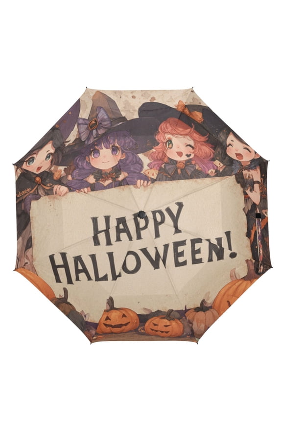 21" Inch Auto Open Close Folding Umbrella Windproof Waterproof Full Print 8-Rib Compact Travel Umbrella for Rainy Days Cute Halloween Princess