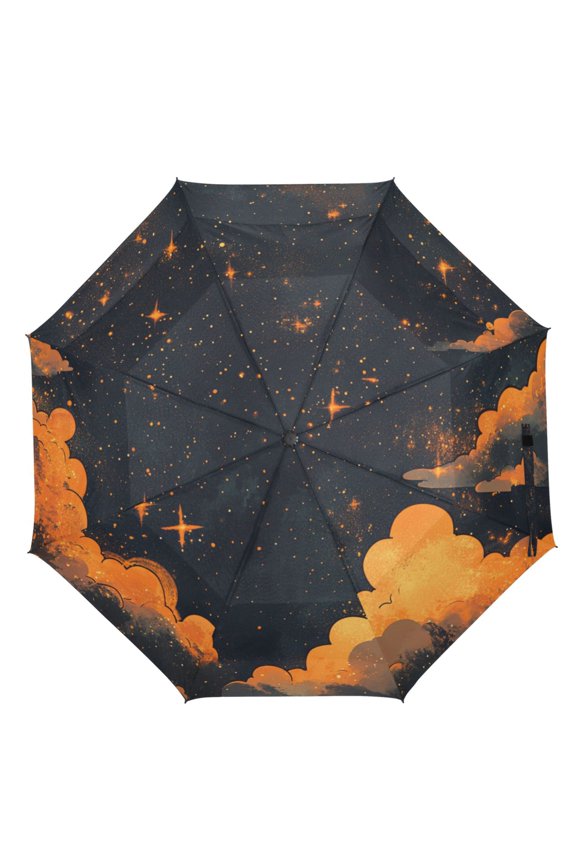 21" Inch Auto Open Close Folding Umbrella Windproof Waterproof Full Print 8-Rib Compact Travel Umbrella for Rainy Days Dark Sky
