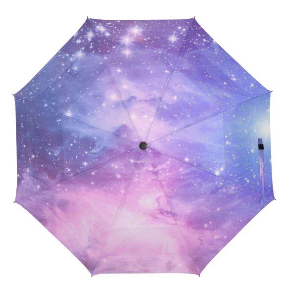 21" Inch Auto Open Close Folding Umbrella Windproof Waterproof Full Print 8-Rib Compact Travel Umbrella for Rainy Days Dazzling Starry Sky