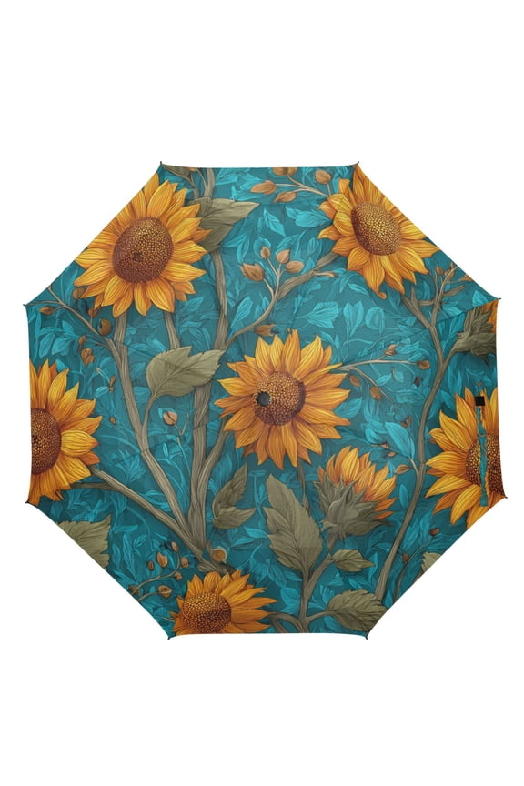 21" Inch Auto Open Close Folding Umbrella Windproof Waterproof Full Print 8-Rib Compact Travel Umbrella for Rainy Days Detailed Sunflowers