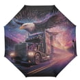 thumbnail image 1 of 21" Inch Auto Open Close Folding Umbrella Windproof Waterproof Full Print 8-Rib Compact Travel Umbrella for Rainy Days Eagle and The Big Truck, 1 of 8