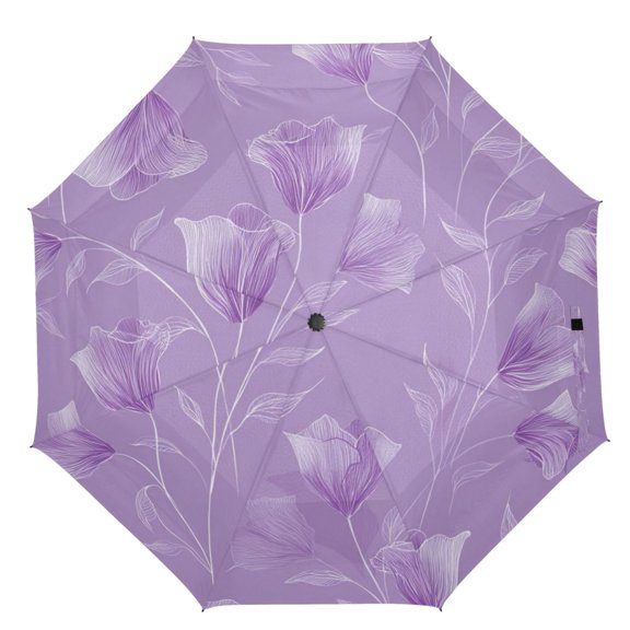 21" Inch Auto Open Close Folding Umbrella Windproof Waterproof Full Print 8-Rib Compact Travel Umbrella for Rainy Days Elegant Lavender Design