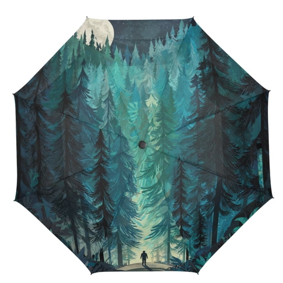 21" Inch Auto Open Close Folding Umbrella Windproof Waterproof Full Print 8-Rib Compact Travel Umbrella for Rainy Days Forest Explorer
