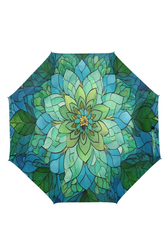 21" Inch Auto Open Close Folding Umbrella Windproof Waterproof Full Print 8-Rib Compact Travel Umbrella for Rainy Days Geometric Shapes Style