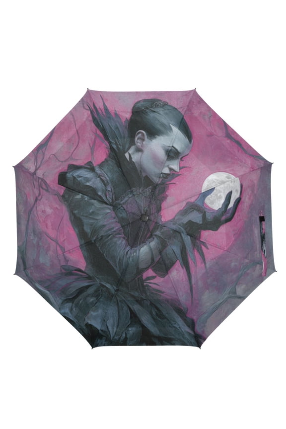 21" Inch Auto Open Close Folding Umbrella Windproof Waterproof Full Print 8-Rib Compact Travel Umbrella for Rainy Days Gothic Vampire Queen