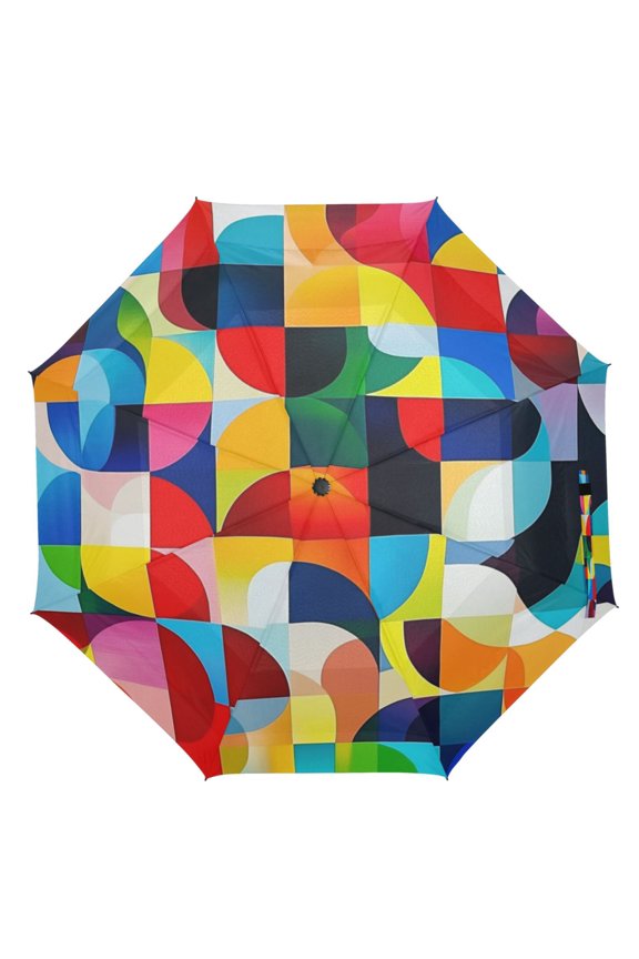 21" Inch Auto Open Close Folding Umbrella Windproof Waterproof Full Print 8-Rib Compact Travel Umbrella for Rainy Days Irregular Geometric Shapes